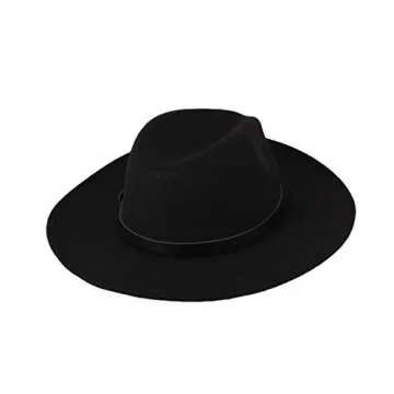 Dantiya Women'/s Wide Brim Wool Fedora Panama Hat with Belt Black, One Size