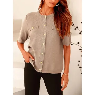 PRETTYGARDEN Women's Summer Button Down Blouse Top