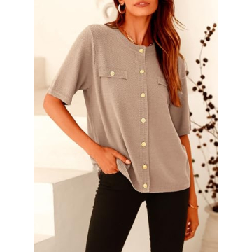 PRETTYGARDEN Women's Summer Button Down Blouse Top
