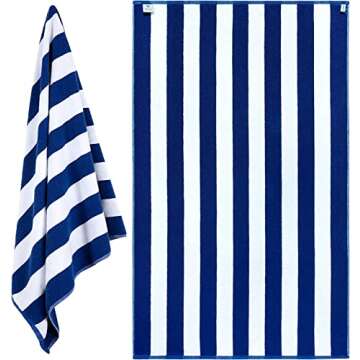 White Classic Beach Towels Oversized Navy Cabana Stripe Cotton Bath Towel Large - Luxury Plush Thick...