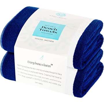 White Classic Beach Towels Oversized Navy Cabana Stripe Cotton Bath Towel Large - Luxury Plush Thick Hotel Swim Pool Towels for Adults Super Absorbent Quick Dry - 35x70 Blue [2 Pack]