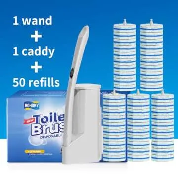 Disposable Toilet Brush Cleaning System with 50pcs Refills Pads Replacement Heads, Toilet Cleaning Stick, Wall Mounted Toliet Wand Kit Bathroom Maintenance, Toilet Bowl Cleaner Wands Holder and Set