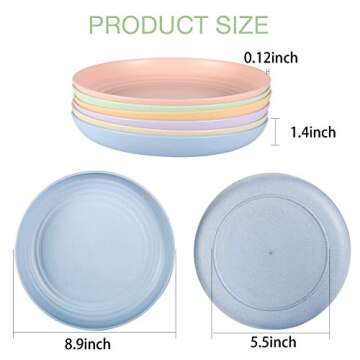 OAMCEG 6 Pack Reusable Plastic Plates 9 Inch Unbreakable Eco-Friendly Lightweight Wheat Straw Plates...