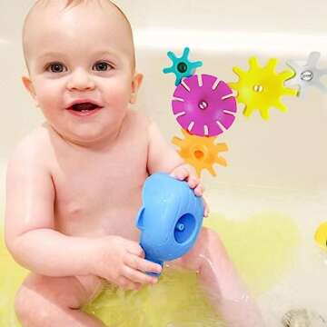 Suction Bath Toys for Toddler - Spinning Gear Bath Toys for Kids Ages 4-8 | Newborn Bath Toys Bathtub, Shower, and Pool | Hours of Fun & Creativity - 5 Pieces- Multicolored