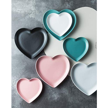 FUYU 2pcs Colorful Matte Heart Shaped Ceramic Dinner Plate Salad Plate Dessert Plate Steak Plate