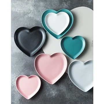 FUYU 2pcs Colorful Matte Heart Shaped Ceramic Dinner Plate Salad Plate Dessert Plate Steak Plate