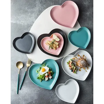 FUYU 2pcs Colorful Matte Heart Shaped Ceramic Dinner Plate Salad Plate Dessert Plate Steak Plate