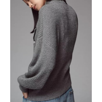 Womens Bow Sweater Cute Long Sleeve Mock Neck Drop Shoulder Trendy Fall Knitted Pullover Tops Gray
