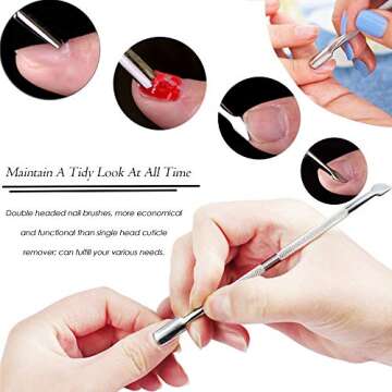 10Pcs Cuticle Pusher Remover and Cutter, Creatiee Double Ended Stainless Steel Cuticle Cleaner Nail ...