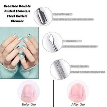 10Pcs Cuticle Pusher Remover and Cutter, Creatiee Double Ended Stainless Steel Cuticle Cleaner Nail Gel Polish Removal, Manicure Pedicure Nail Tools for Fingernails Toenails - Professional & Durable
