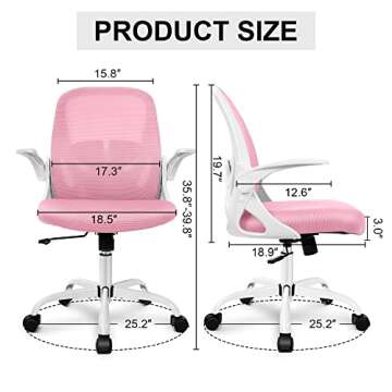 Primy Office Chair Ergonomic Desk Chair with Adjustable Lumbar Support and Height, Swivel Breathable Desk Mesh Computer Chair with Flip up Armrests for Conference Room (Pink)