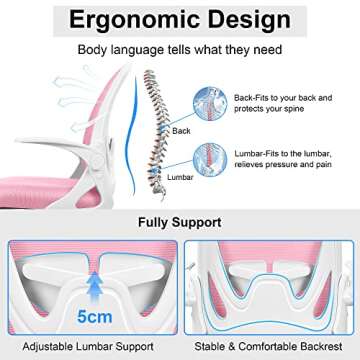 Primy Office Chair Ergonomic Desk Chair with Adjustable Lumbar Support and Height, Swivel Breathable Desk Mesh Computer Chair with Flip up Armrests for Conference Room (Pink)