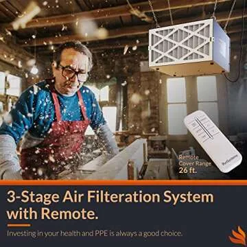 PURISYSTEMS Air Filtration System 3-Speed Remote, Built-in Ionizer, PuriCare 500IG Hanging Air Filter w/RF Remote for Woodworking, Garage and Shop Dust Collector, up to 500 sq. ft (350/450/500 CFM)