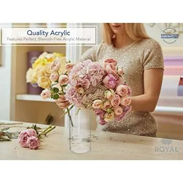 Royal Imports Flower Vase Acrylic Cylinder - Decorative Centerpiece for Home or Wedding - Non Breakable Plastic, 5"X10" Tall Round - Clear