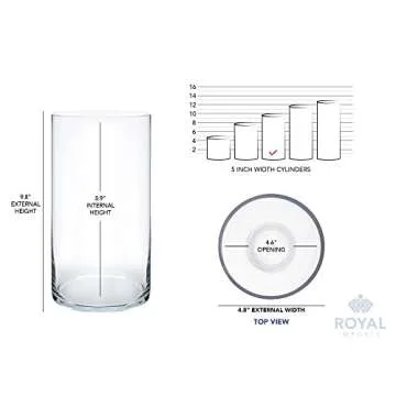 Royal Imports Flower Vase Acrylic Cylinder - Decorative Centerpiece for Home or Wedding - Non Breakable Plastic, 5"X10" Tall Round - Clear