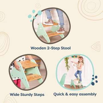 B. toys- B. spaces- B. spaces by Battat – Kids Wooden Two Step Stool – Peek-A-Boost – Mint & Wood- 2 Years +