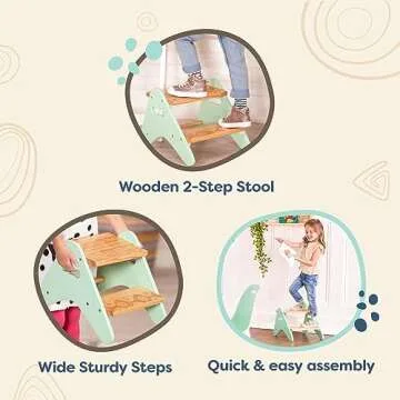 B. toys- B. spaces- B. spaces by Battat – Kids Wooden Two Step Stool – Peek-A-Boost – Mint & Wood- 2 Years +