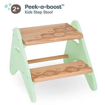 B. toys- B. spaces- B. spaces by Battat – Kids Wooden Two Step Stool – Peek-A-Boost – Mint & Wood- 2 Years +