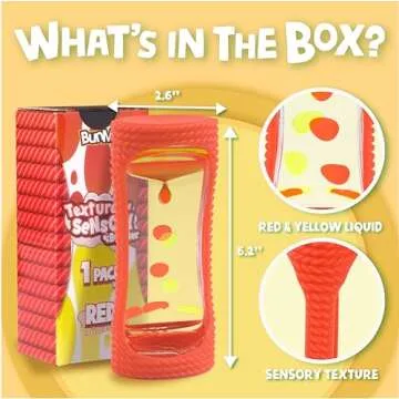 BUNMO Liquid Motion Bubbler Sensory Toy - Calming Fidget Toy for Kids & Adults, Textured Silicone Bubble Timer with Mesmerizing Liquid Flow Sensory Bottles - Small Red