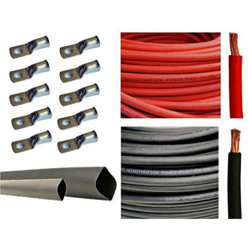 1/0 Gauge 1/0 AWG 10 Feet Red + 10 Feet Black Welding Battery Pure Copper Flexible Cable + 10pcs of ...