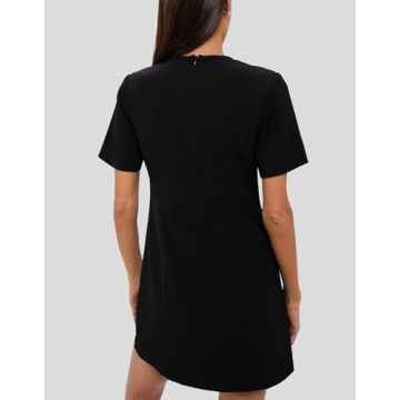 SCOFEEL Women's Short Sleeve Mini Dress Pearls Beaded Bow Tunic Dresses Elegant Crew Neck Party Dress Black