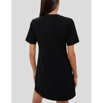 SCOFEEL Women's Short Sleeve Mini Dress Pearls Beaded Bow Tunic Dresses Elegant Crew Neck Party Dress Black