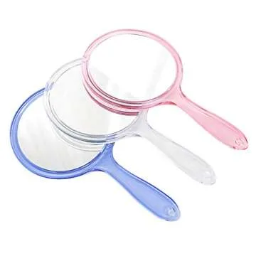 TOPYHL Makeup Hand Mirror, Double-Sided 3X 1x Magnifying Large Travel Handheld Mirror Cosmetic Mirror Acrylic Clear Finish Round Mirror (Clear)