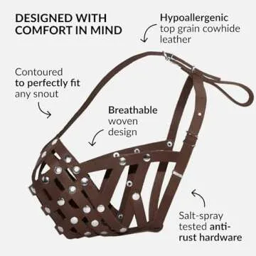 CollarDirect Leather Basket Dog Muzzle for Boxer, English American Bulldog Secure Anti-Barking Biting Chewing Adjustable Breathable (Brown)