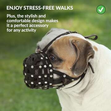 CollarDirect Leather Basket Dog Muzzle for Boxer, English American Bulldog Secure Anti-Barking Biting Chewing Adjustable Breathable (Brown)