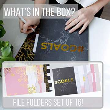 Decorative File Folders Letter Size - Pack of 16 Gold Chic Colored Manilla Folders with Pockets for Hanging Filing Folders - File Organizer Folder Set fits Letter Hanging Files