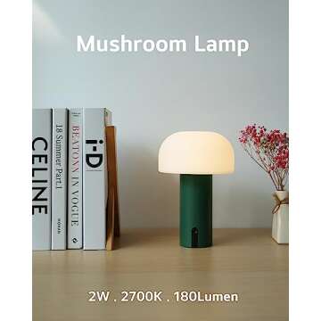 WEILAILUX Cordless Mushroom Table Lamp, Waterproof Shower Lamp, Battery Operated Table Lamp Recharge...