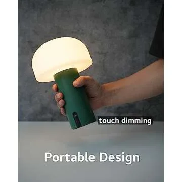 WEILAILUX Cordless Mushroom Table Lamp, Waterproof Shower Lamp, Battery Operated Table Lamp Rechargeable, Touch Dimmable Night Light for Bedroom/Patio/Camping/Dinning/Outdoor (Green)