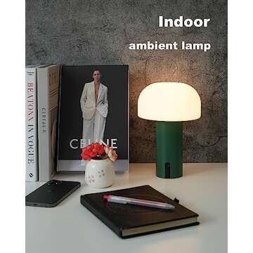 WEILAILUX Cordless Mushroom Table Lamp, Waterproof Shower Lamp, Battery Operated Table Lamp Rechargeable, Touch Dimmable Night Light for Bedroom/Patio/Camping/Dinning/Outdoor (Green)