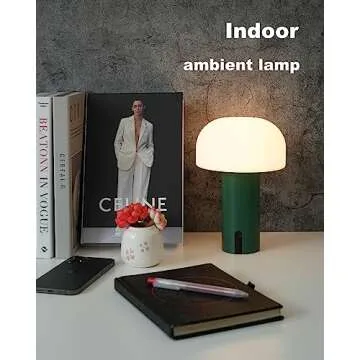 WEILAILUX Cordless Mushroom Table Lamp, Waterproof Shower Lamp, Battery Operated Table Lamp Rechargeable, Touch Dimmable Night Light for Bedroom/Patio/Camping/Dinning/Outdoor (Green)