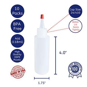 kelkaa 4oz HDPE Durable Plastic Squeeze Bottles with Yorker Red Cap Natural Clear Bottles for Food, ...