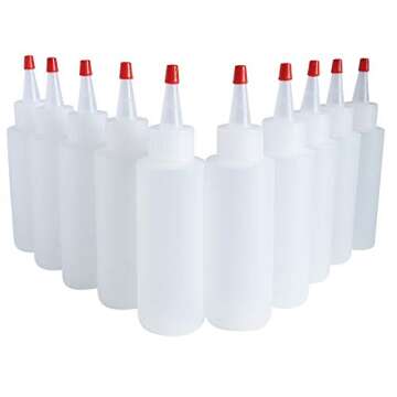 kelkaa 4oz HDPE Durable Plastic Squeeze Bottles with Yorker Red Cap Natural Clear Bottles for Food, Crafts, Any DIY Liquid Products, Multi Purpose Refillable Bottles (Pack of 10)