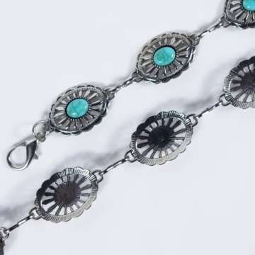 BOMAI Bring the lucky four-leaf clover waist chain belt Metal Turquoise Chain Chain Dress Belts Both sides can be worn