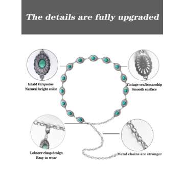 BOMAI Bring the lucky four-leaf clover waist chain belt Metal Turquoise Chain Chain Dress Belts Both sides can be worn