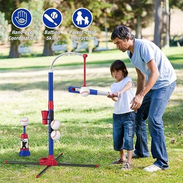 HYES 3-in-1 Baseball Set for Kids 3-5 - Adjustable Heights