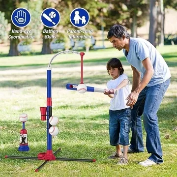 HYES 3-in-1 Baseball Set for Kids 3-5 - Adjustable Heights