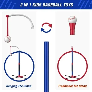 HYES 3-in-1 Baseball Set for Kids 3-5 - Adjustable Heights