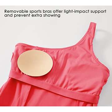 Willit Women's One Shoulder Dress Tennis Exercise Golf Athletic Dress with Bra & Shorts Active Dress with Pockets Peach Red L