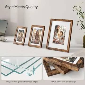 SONGMICS Picture Frames with 16 Mats, Set of 10 Collage Photo Frames, Two 8x10, Four 5x7, Four 4x6 Frames, Hanging or Table Display, Glass, 12 Non-Trace Nails, Rustic Brown