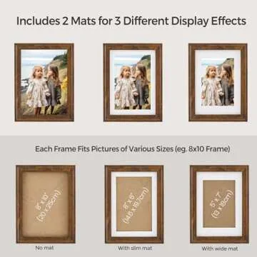 SONGMICS Picture Frames with 16 Mats, Set of 10 Collage Photo Frames, Two 8x10, Four 5x7, Four 4x6 Frames, Hanging or Table Display, Glass, 12 Non-Trace Nails, Rustic Brown