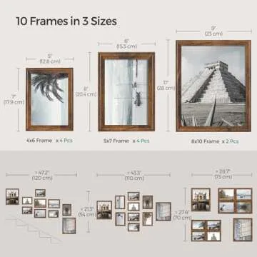 SONGMICS Picture Frames with 16 Mats, Set of 10 Collage Photo Frames, Two 8x10, Four 5x7, Four 4x6 Frames, Hanging or Table Display, Glass, 12 Non-Trace Nails, Rustic Brown