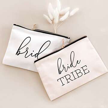 ModParty Bridesmaid Makeup Bags Set of 6| 1 Bride in White + 5 Bride Tribe in Peach Blush | Bachelor...