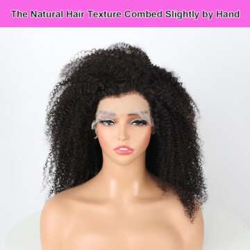 13x6 Lace Front Wigs Human Hair Curly Afro Wig Human Hair Afro Kinky Curly Transparent Lace Frontal Wigs Human Hair Pre Plucked With Baby Hair Knots Bleached 200% Density Natural Black 18 Inch