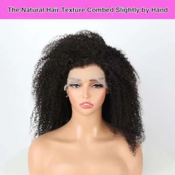 13x6 Lace Front Wigs Human Hair Curly Afro Wig Human Hair Afro Kinky Curly Transparent Lace Frontal Wigs Human Hair Pre Plucked With Baby Hair Knots Bleached 200% Density Natural Black 18 Inch