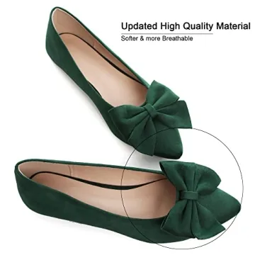 Women's Pointed Toe Flats Dressy Wedding Shoes Cute Bowknot Loafers Wide Width Business Casual Walking Shoes Non Slip Green US 8.5