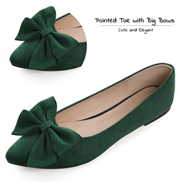 Women's Pointed Toe Flats Dressy Wedding Shoes Cute Bowknot Loafers Wide Width Business Casual Walking Shoes Non Slip Green US 8.5